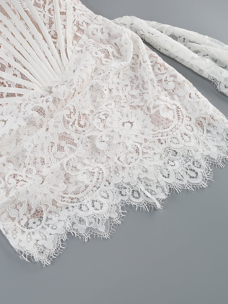 Kellie Strapless Lace Appliques Mini Dress In White