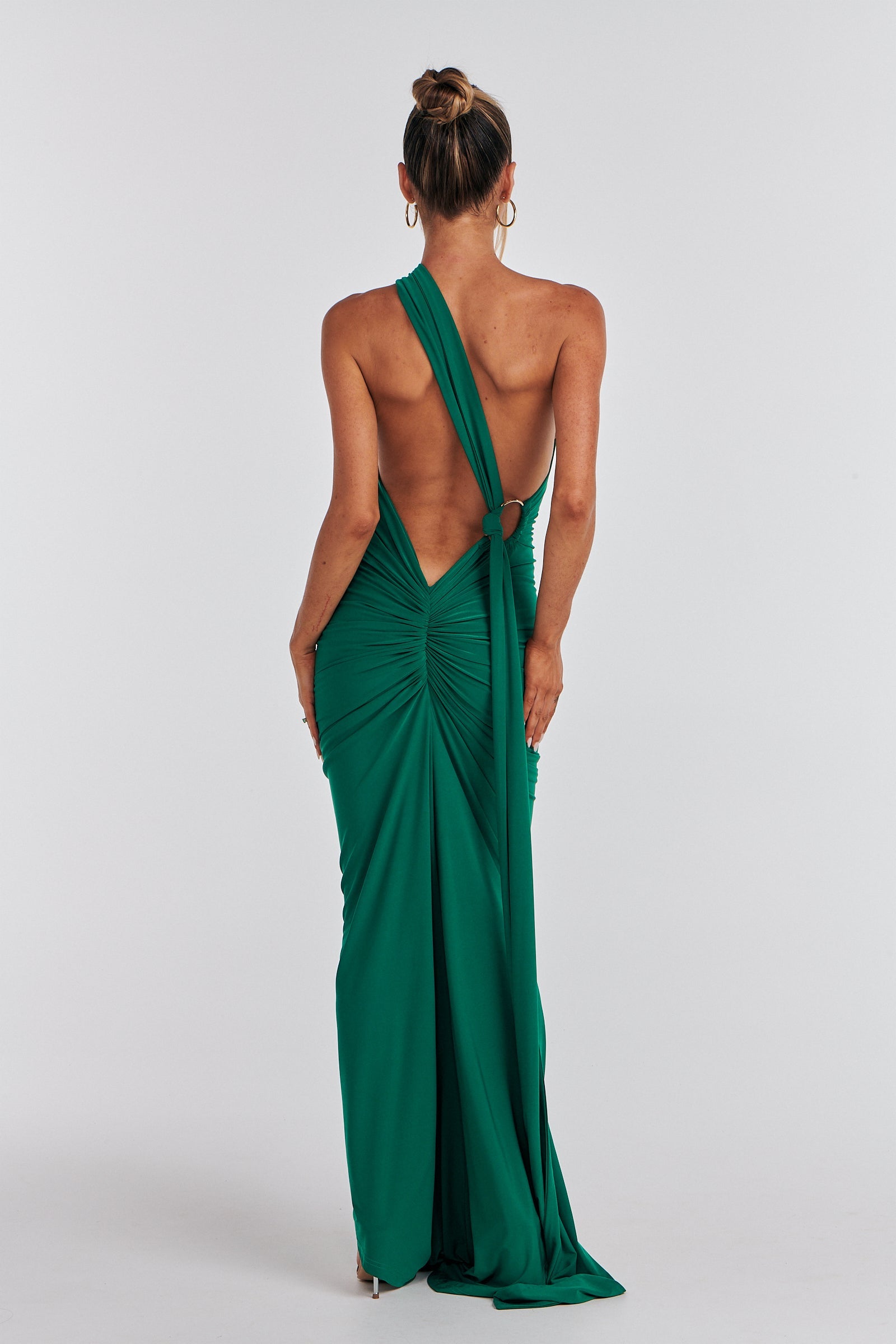 backless green maxi dress halter neck maxi prom dress Green Backless Satin Prom Dress with Halter Neck FD6159 Viniodress