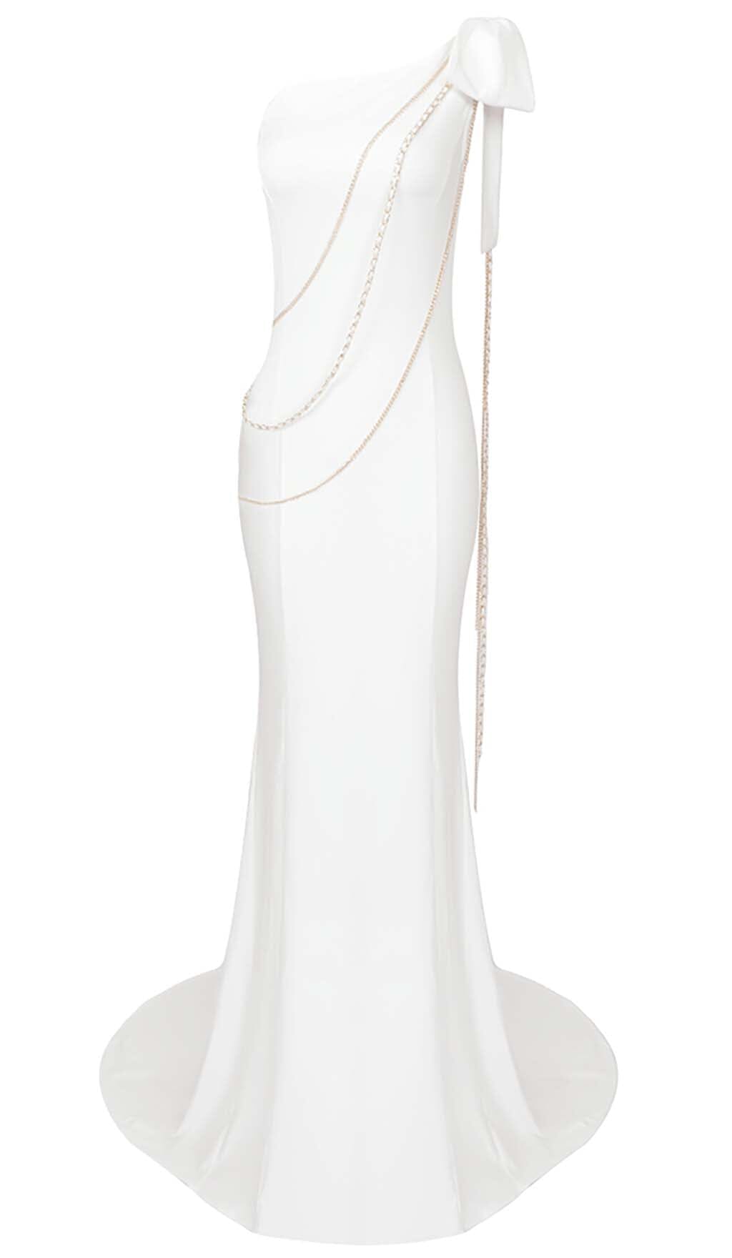 Genevieve Asymmetric Chain Maxi Dress In Snowy