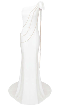 Genevieve Asymmetric Chain Maxi Dress In Snowy