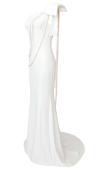Genevieve Asymmetric Chain Maxi Dress In Snowy