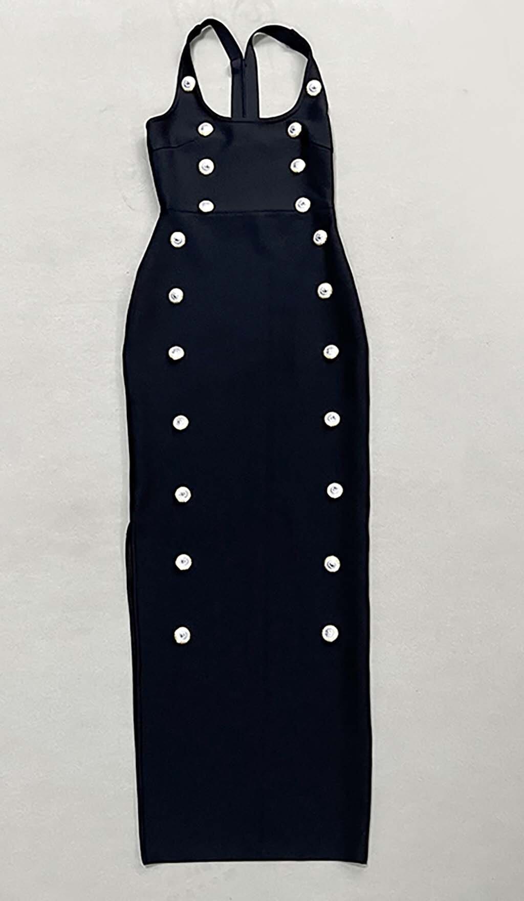 Sydney Button Embellished Bandage Dress In Black