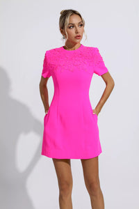 Yittel Jacquard Floral Mini Dress In Pink