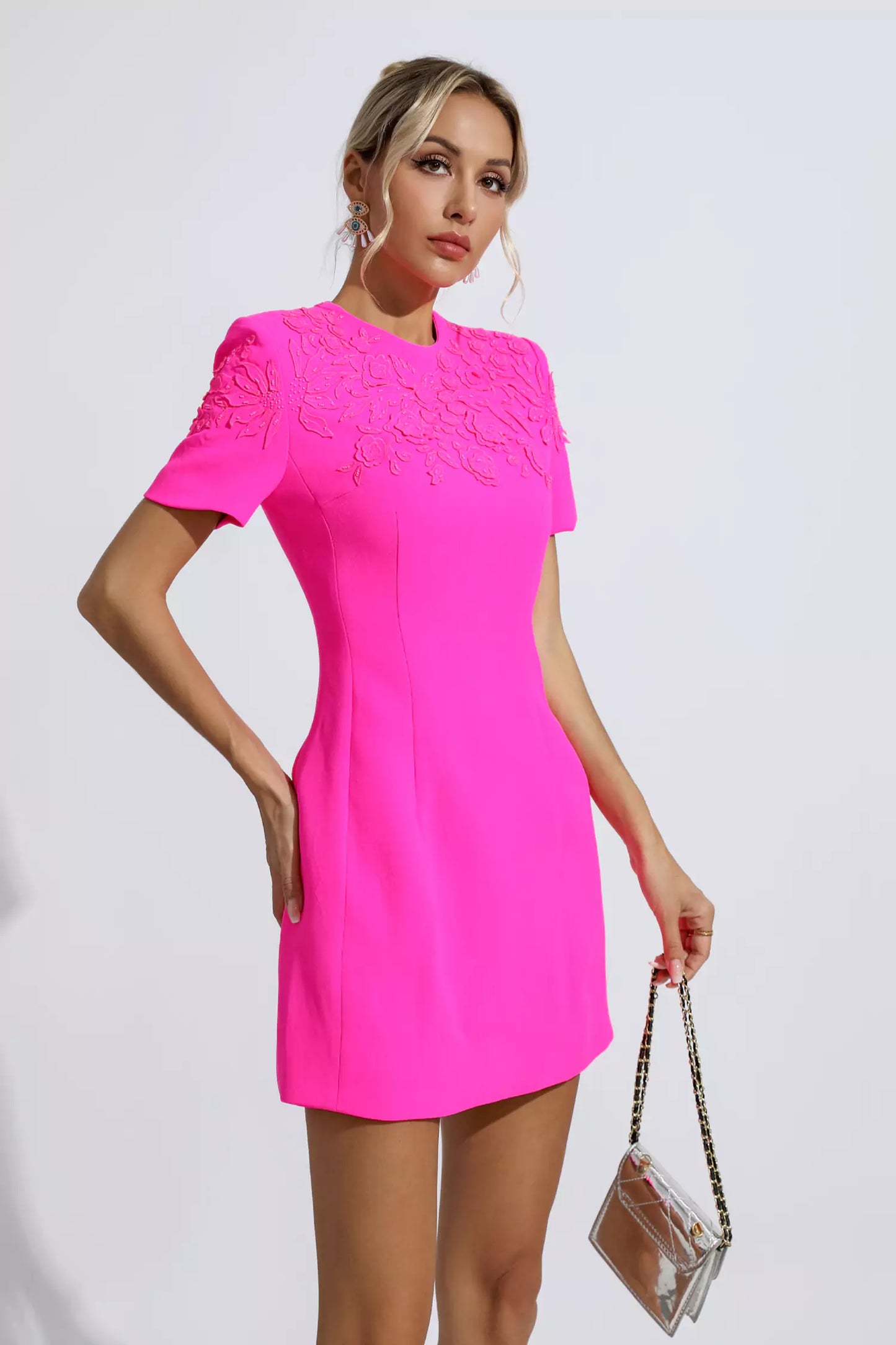 Yittel Jacquard Floral Mini Dress In Pink