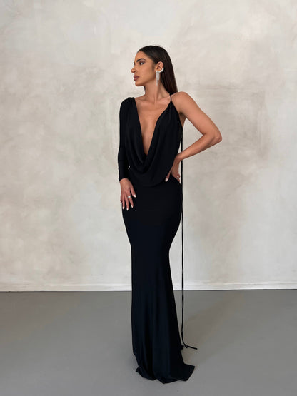 Harli One Shoulder Backless Maxi Dress In Black