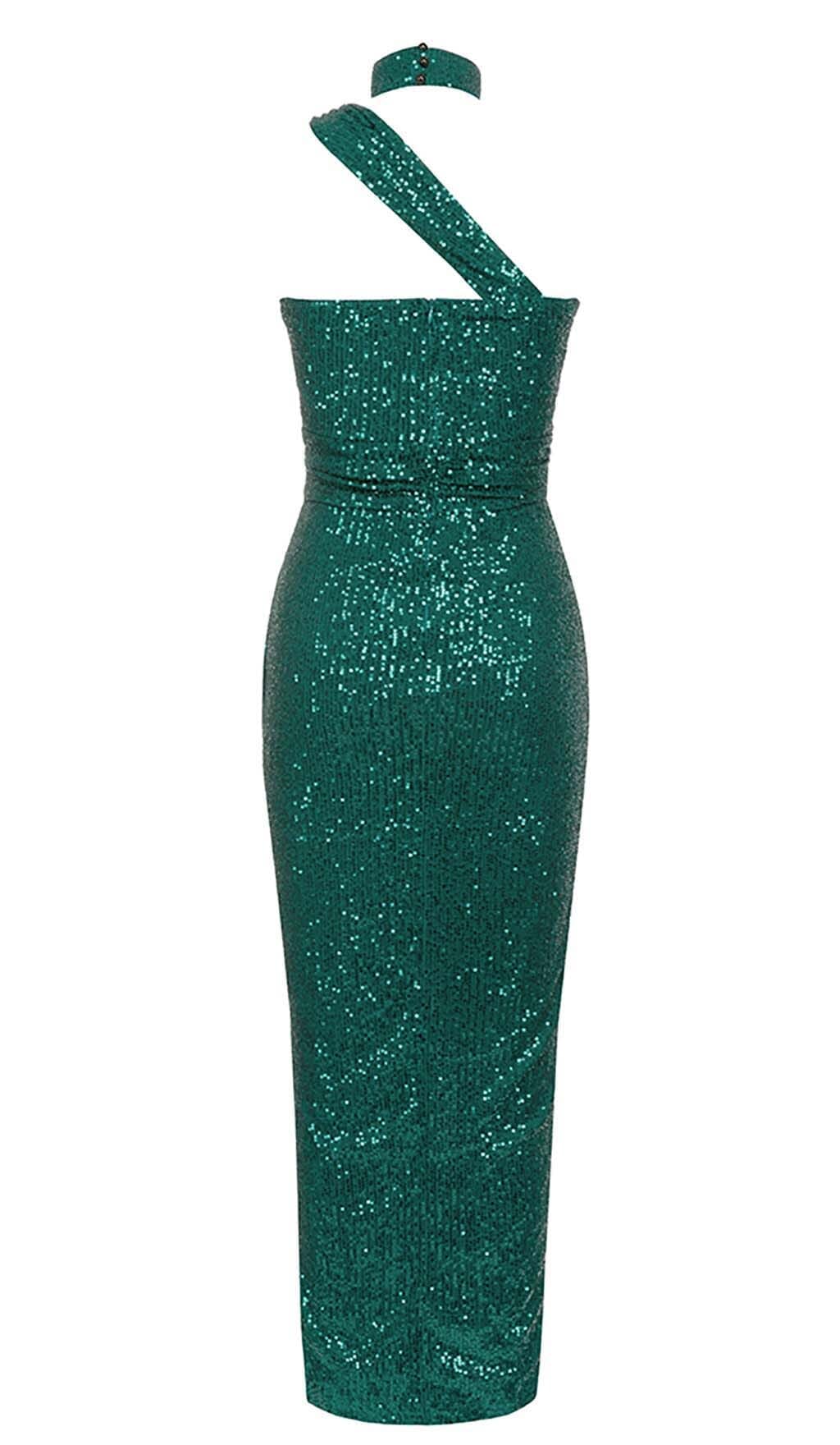 Evani Cutout Sequins Maxi Dress In Forest Green