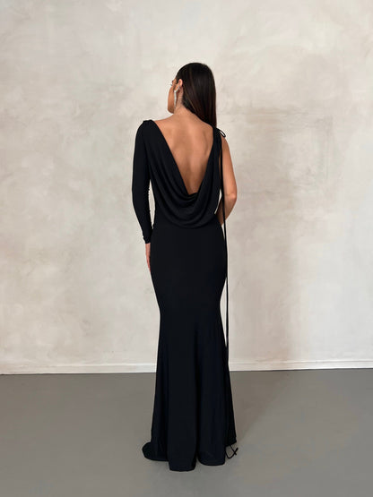 Harli One Shoulder Backless Maxi Dress In Black