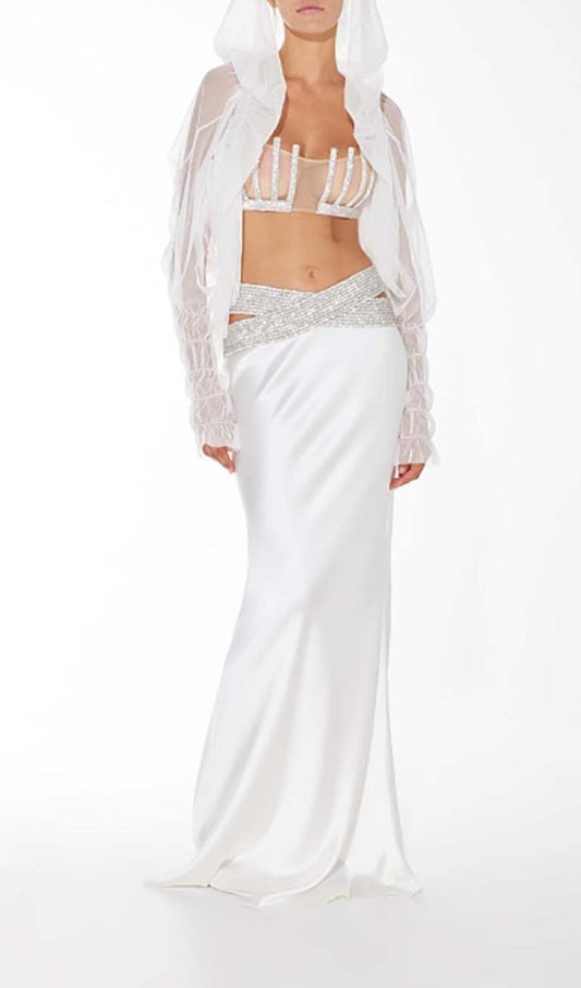 Lisbon Embellished Perspective Two Piece Set In White