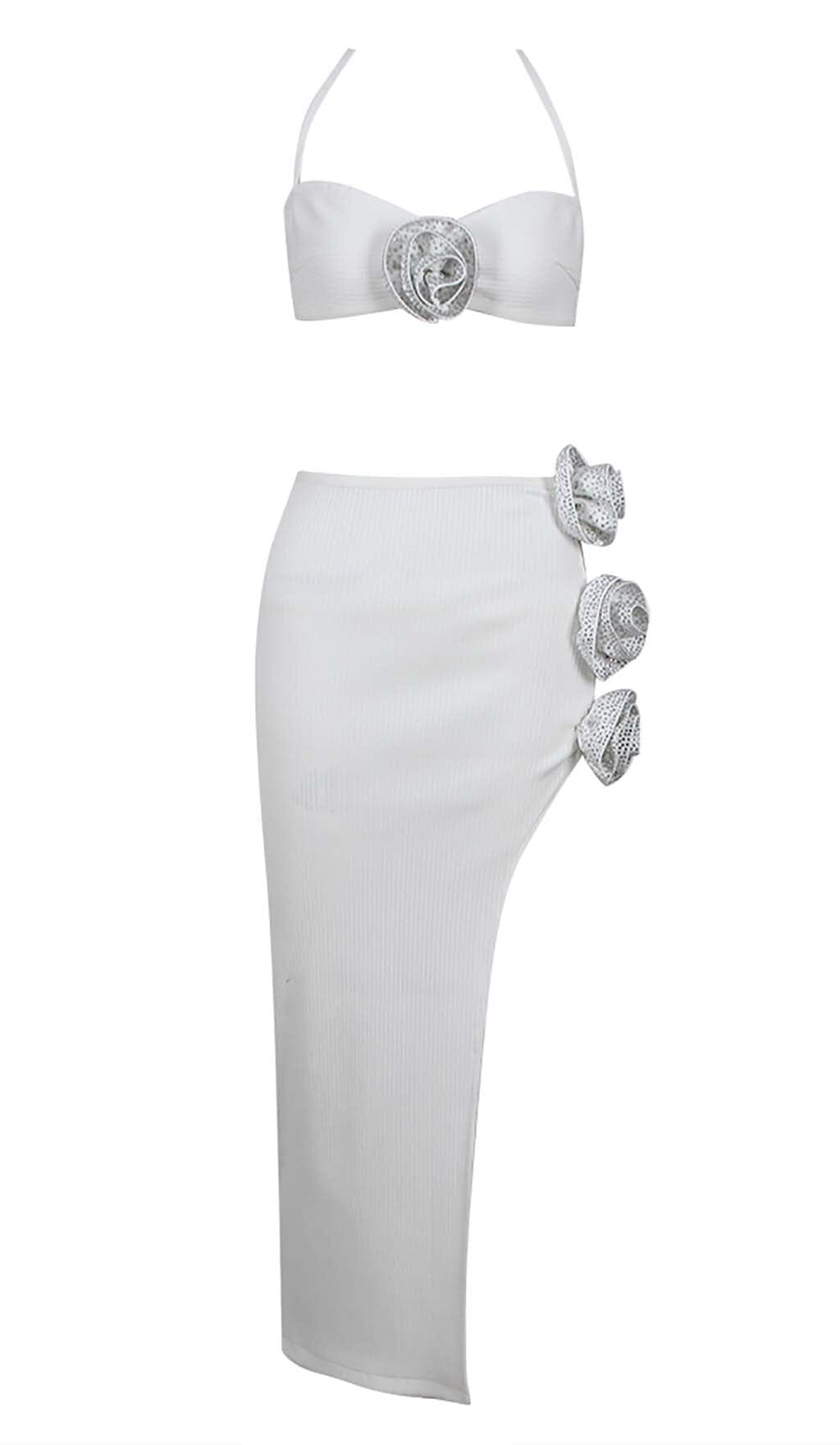 Ensley Embellished Top With High-Low Dress In White