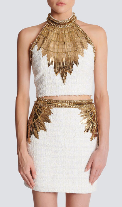 Tayshia Embellished Crop Two Piece Suit