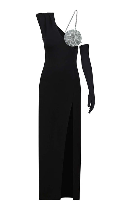 Carine Asymmetric High-Low Dress In Black