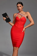 Caity Red Corset Diamante Dress
