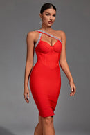 Caity Red Corset Diamante Dress