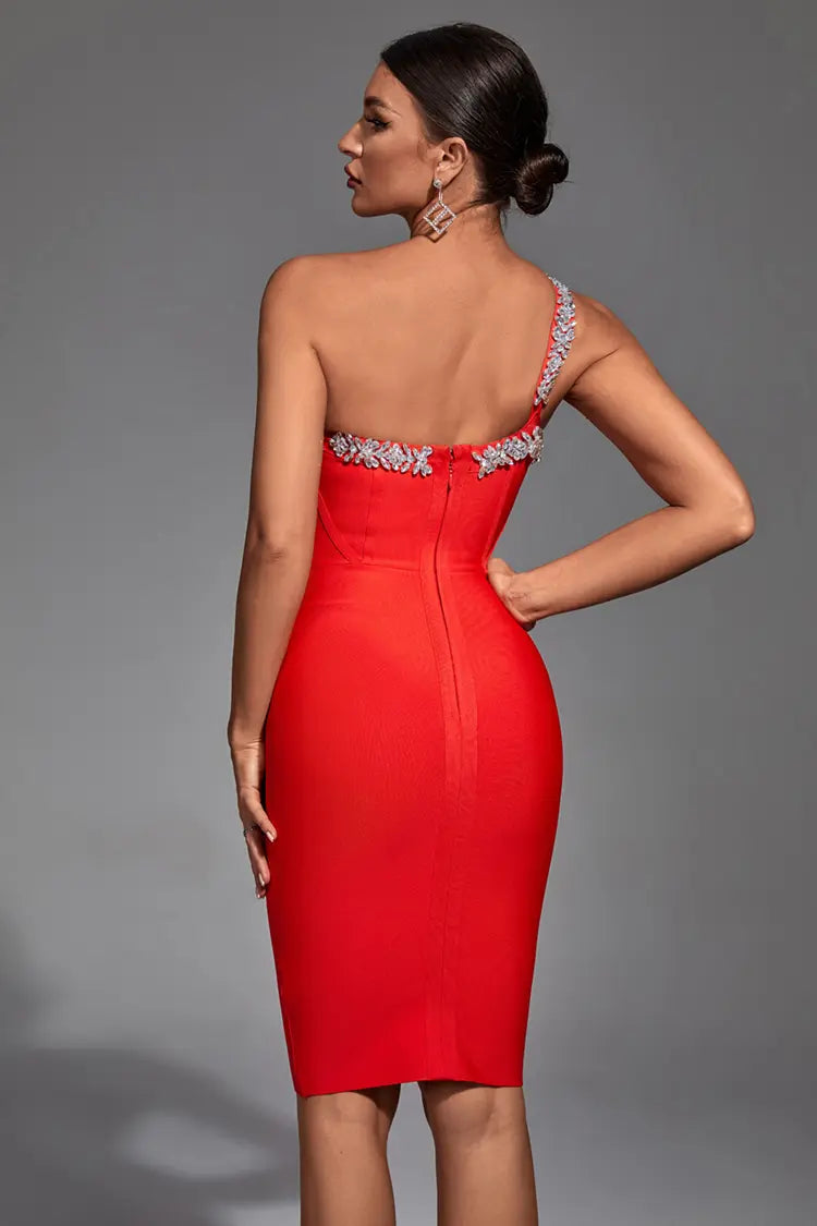 Caity Red Corset Diamante Dress