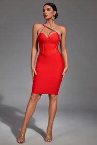 Caity Red Corset Diamante Dress