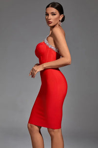 Caity Red Corset Diamante Dress