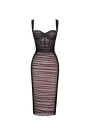 Cornelia Black Mesh Velvet Midi Dress