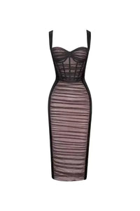 Cornelia Black Mesh Velvet Midi Dress