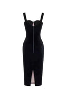 Cornelia Black Mesh Velvet Midi Dress