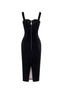 Cornelia Black Mesh Velvet Midi Dress