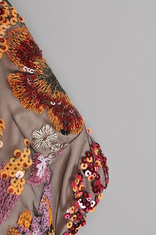 Tora Strapless Floral Sequin Maxi Dress