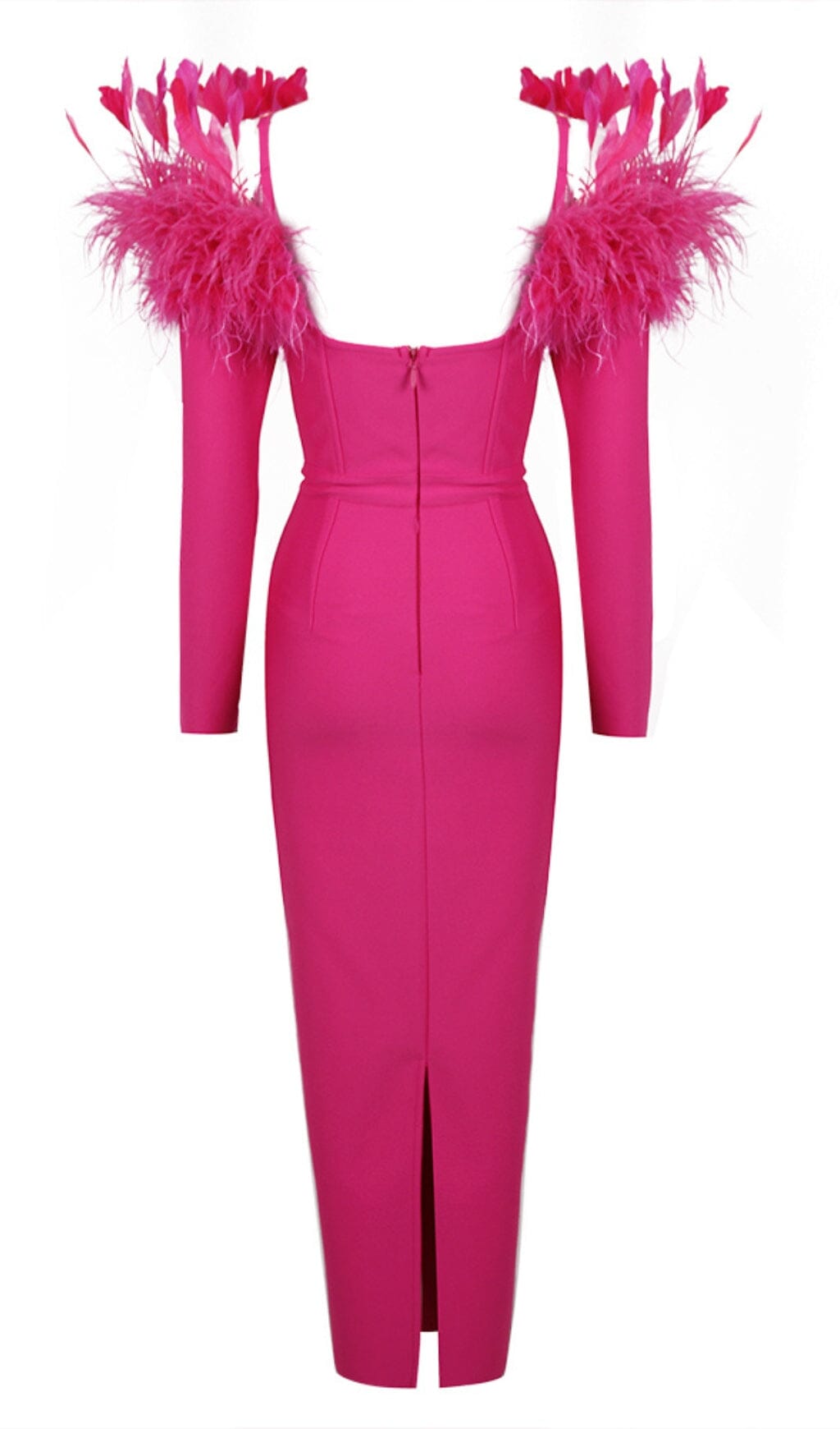 Jibaro Feather Trim Midi Dress In Crimson