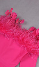 Jibaro Feather Trim Midi Dress In Crimson