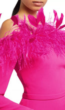 Jibaro Feather Trim Midi Dress In Crimson