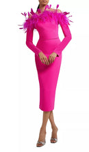 Jibaro Feather Trim Midi Dress In Crimson