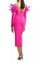 Jibaro Feather Trim Midi Dress In Crimson