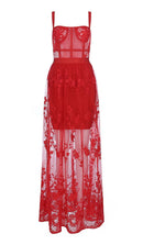 Zophia Floral Corset Lace Maxi Dress In Red
