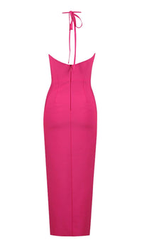 Werza Floral Embellished Slit Midi Dress In Pink