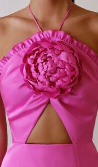 Werza Floral Embellished Slit Midi Dress In Pink