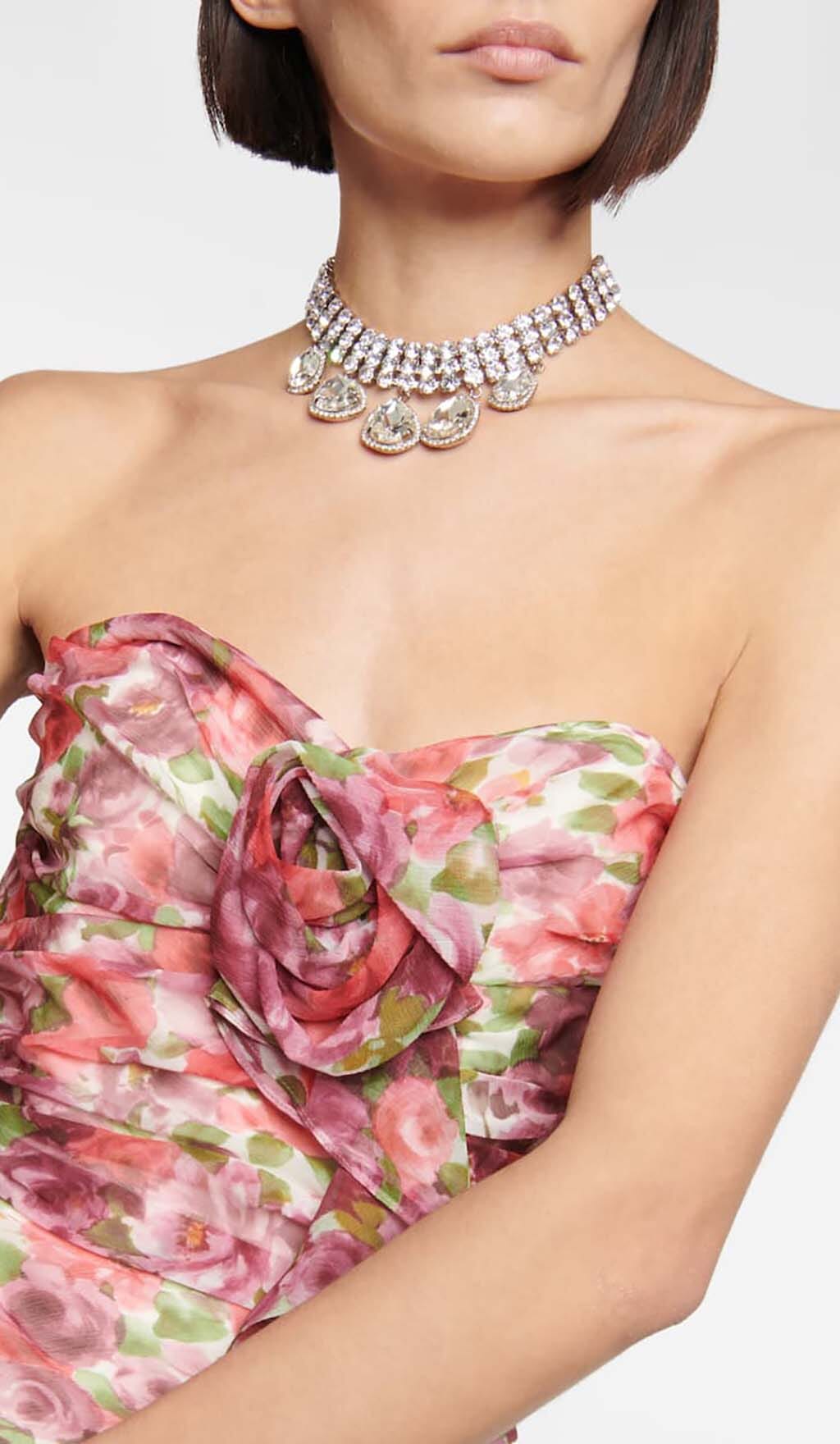 Dakana Floral Applique Ruffled Mini Dress In Red