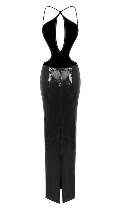 Sephra Front Cutout Backless Maxi Dress In Black
