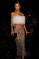 Barbara Black Feather Sequin Bandage Set In White