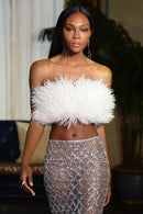 Barbara Black Feather Sequin Bandage Set In White