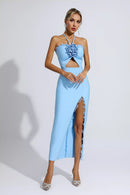 Werza Floral Embellished Slit Midi Dress In Blue