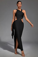 Noelle Black Irregular Bandage Maxi Dress