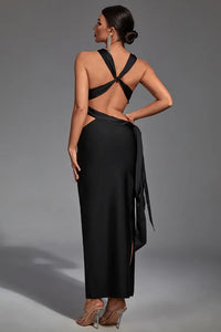 Noelle Black Irregular Bandage Maxi Dress