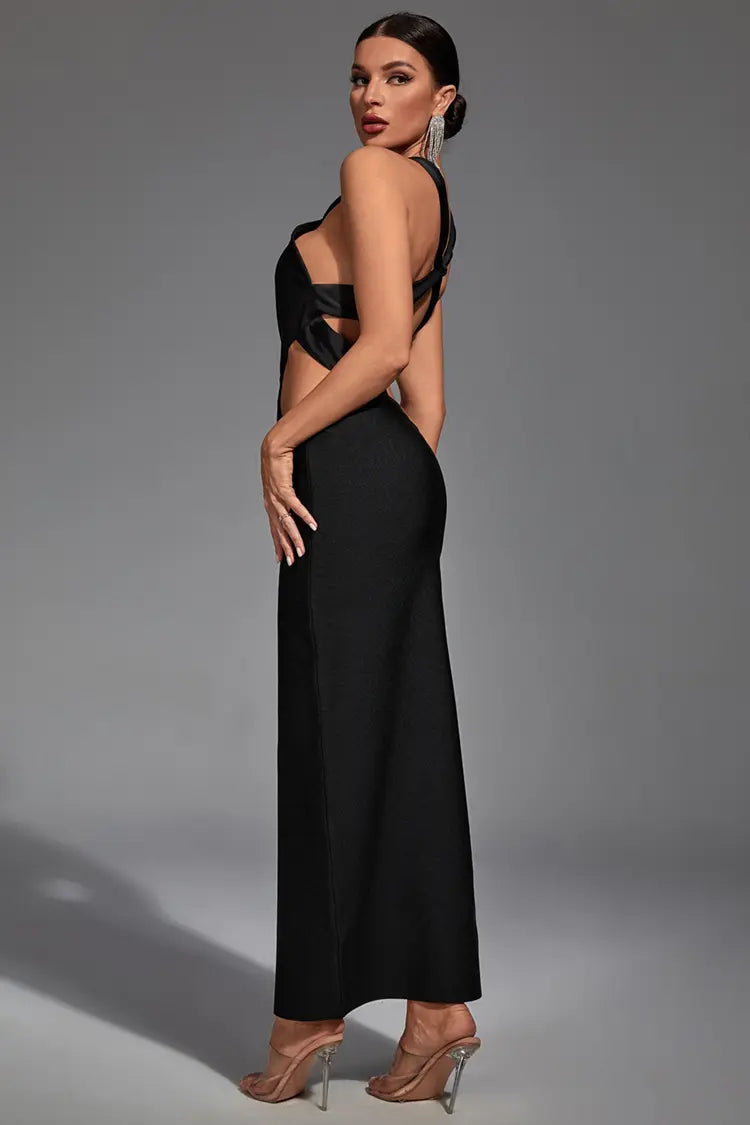 Noelle Black Irregular Bandage Maxi Dress
