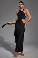 Noelle Black Irregular Bandage Maxi Dress