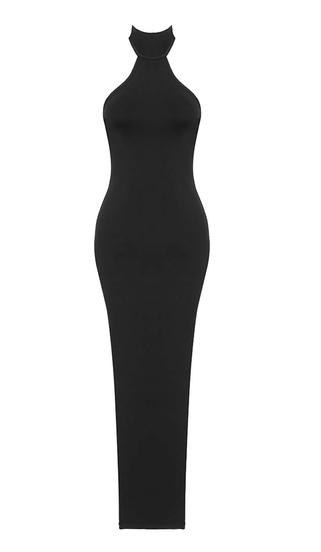 Dagny Halter Backless Bandage Midi Dress In Black