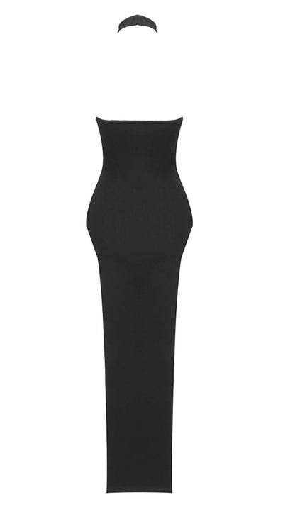 Dagny Halter Backless Bandage Midi Dress In Black