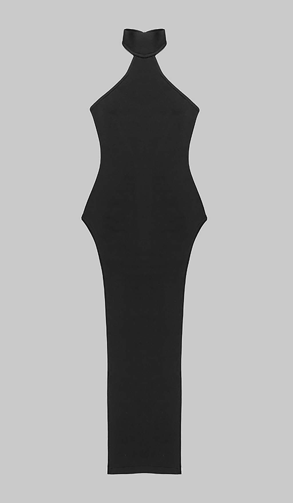 Dagny Halter Backless Bandage Midi Dress In Black