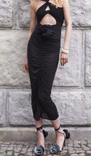 Jikia Rose Bodycon Maxi Dress In Black