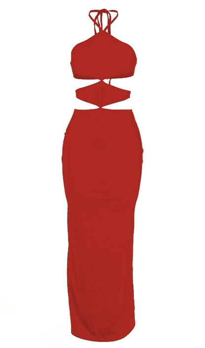 Farin Halterneck Cutout Maxi Dress In Red