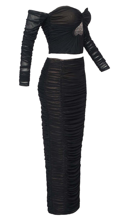 Cherrie Heart Embellished Two Piece Set In Black