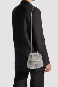 Jojo Silver Crystal Embellished Bucket Bag
