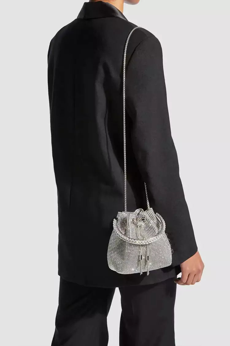 Jojo Silver Crystal Embellished Bucket Bag